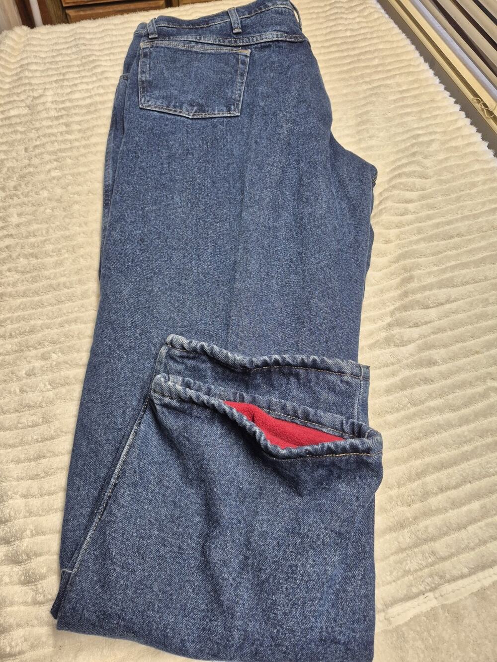 Cabela's Fleece Lined Jeans Mens 44x32 Blue Straight Leg Warm Winter Denim Pants